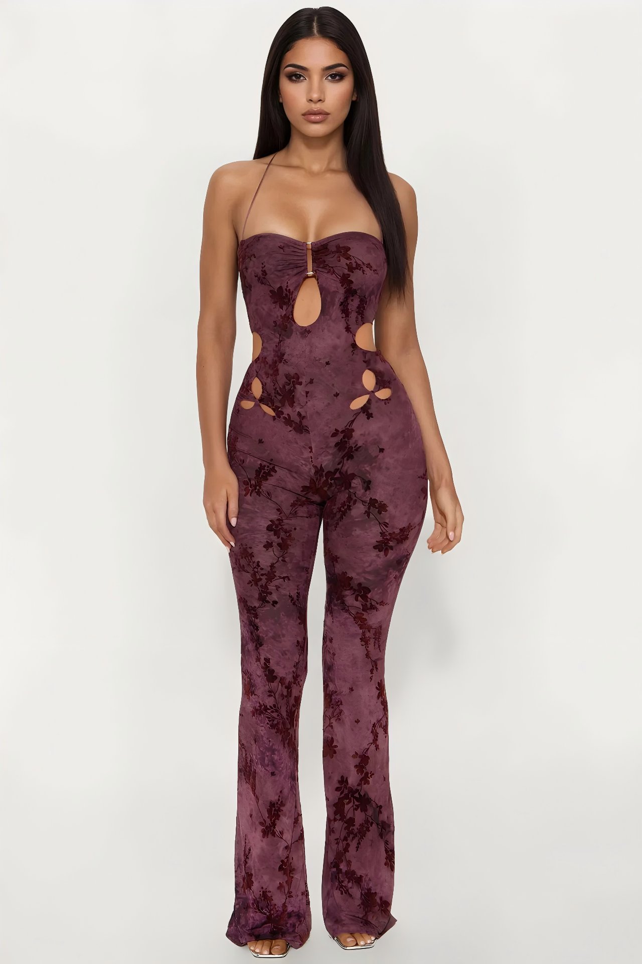 Velvet Floral Halter Jumpsuit