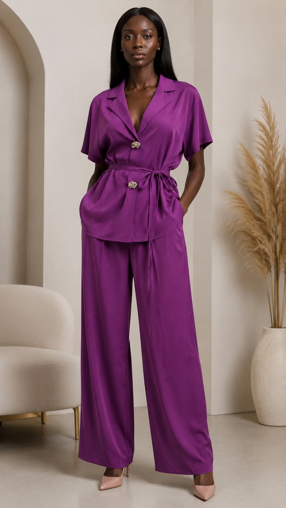 Purple Satin Blazer Jumpsuit